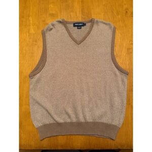 Polo Golf Ralph Lauren Mens Large Tan Cotton Alpaca Knit V-Neck Sweater Vest